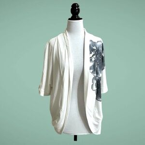 ALYX Women’s Cardigan Size Large White with Black Flowers Clear Beads